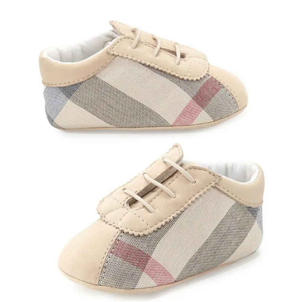 Burberry Bosco Check Newborn Boys' Shoes, Stone